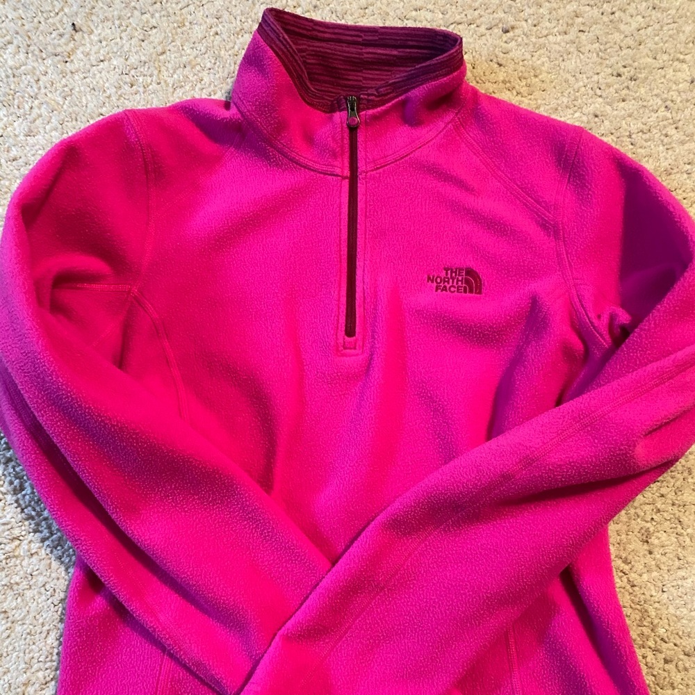 Fuzzy pink north face quarter zip
